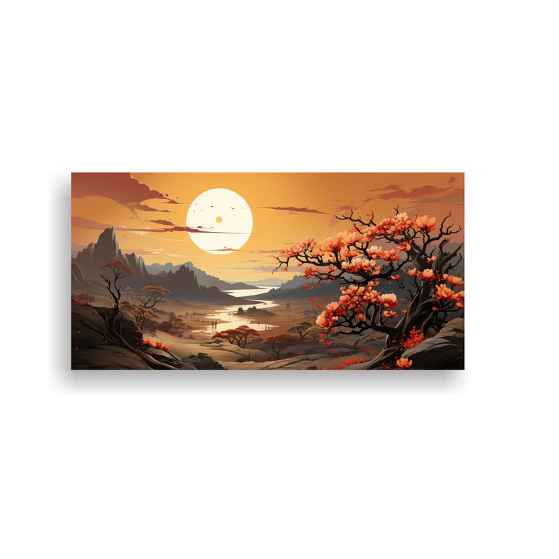 GENERICO - Tela Bastidor Tonos Impactante Joshua Tree En Naranja Y Oro  160x80cm