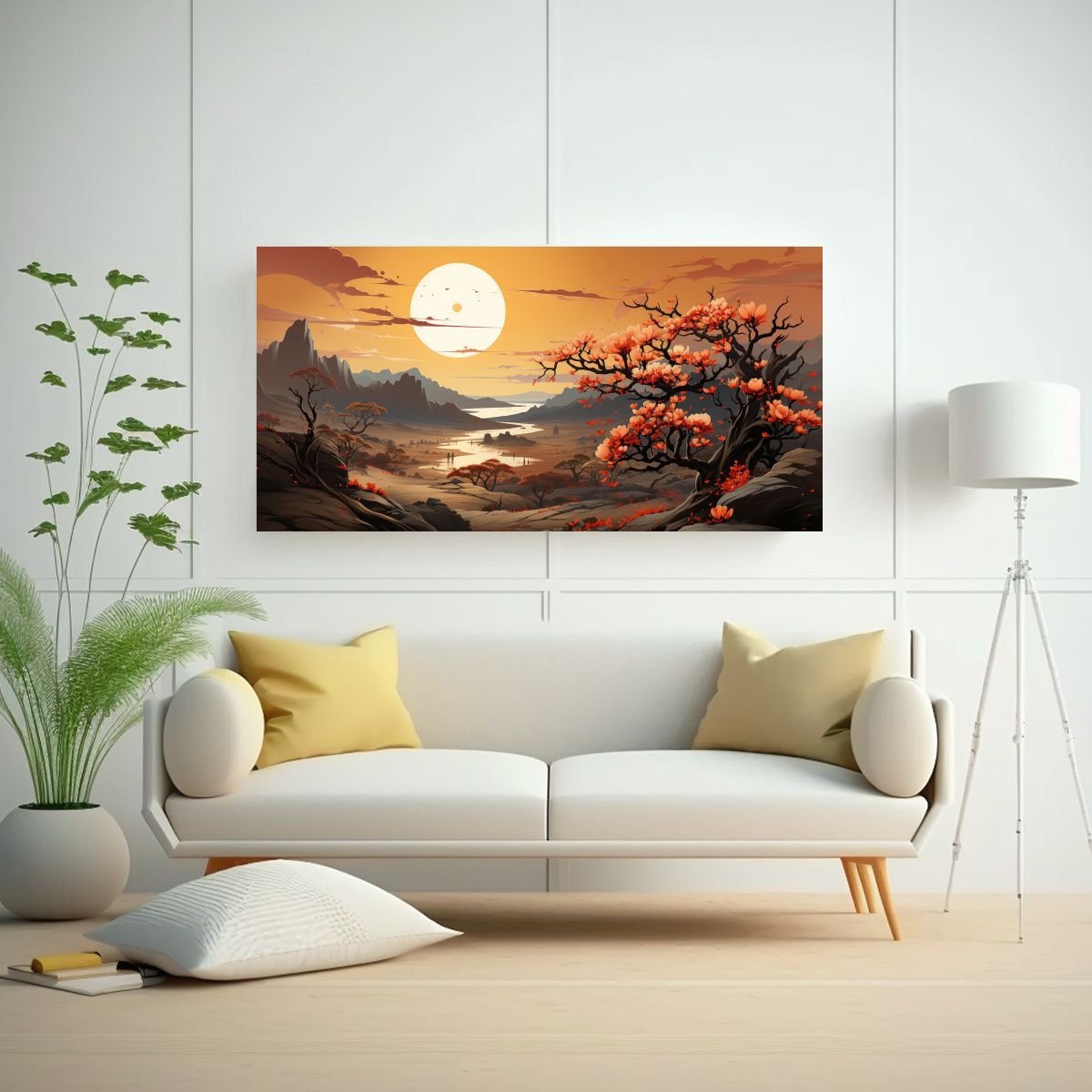 GENERICO - Tela Bastidor Tonos Impactante Joshua Tree En Naranja Y Oro  160x80cm.