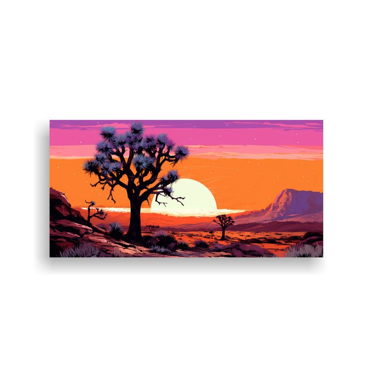 GENERICO - Tela En Bastidor Impactante Joshua Tree En Púrpura Y Naranj 160x80cm