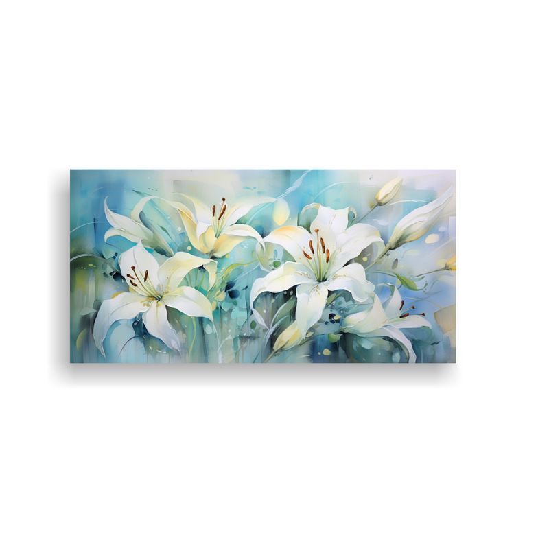 GENERICO - Pintura Abstracta De Flores De Lirios En Colores Turquesa Pa 160x80cm
