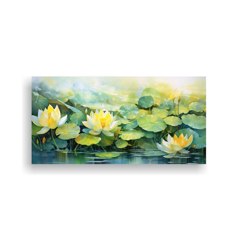 GENERICO - Cuadro Abstracto Flores De Loto Amarillo Y Verde En Lienzo I 160x80cm