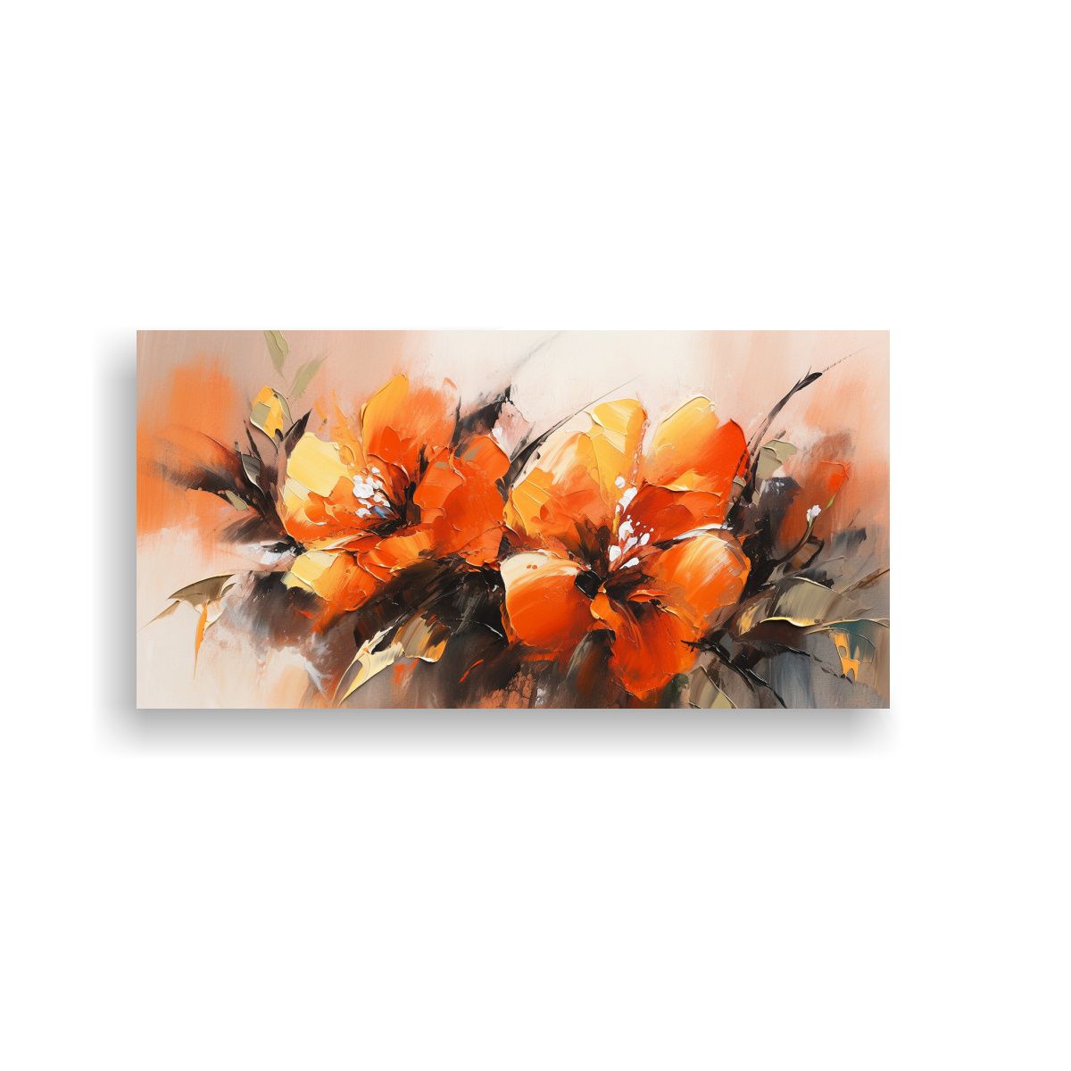 GENERICO - Cuadro Tela Canvas Multicolor Pintura De Flores En Naranja Y 160x80cm