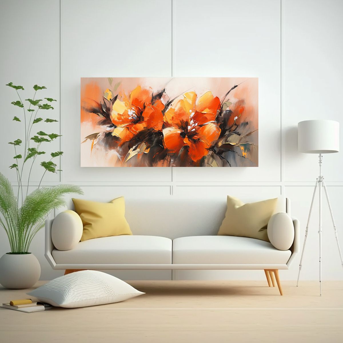 GENERICO - Cuadro Tela Canvas Multicolor Pintura De Flores En Naranja Y 160x80cm