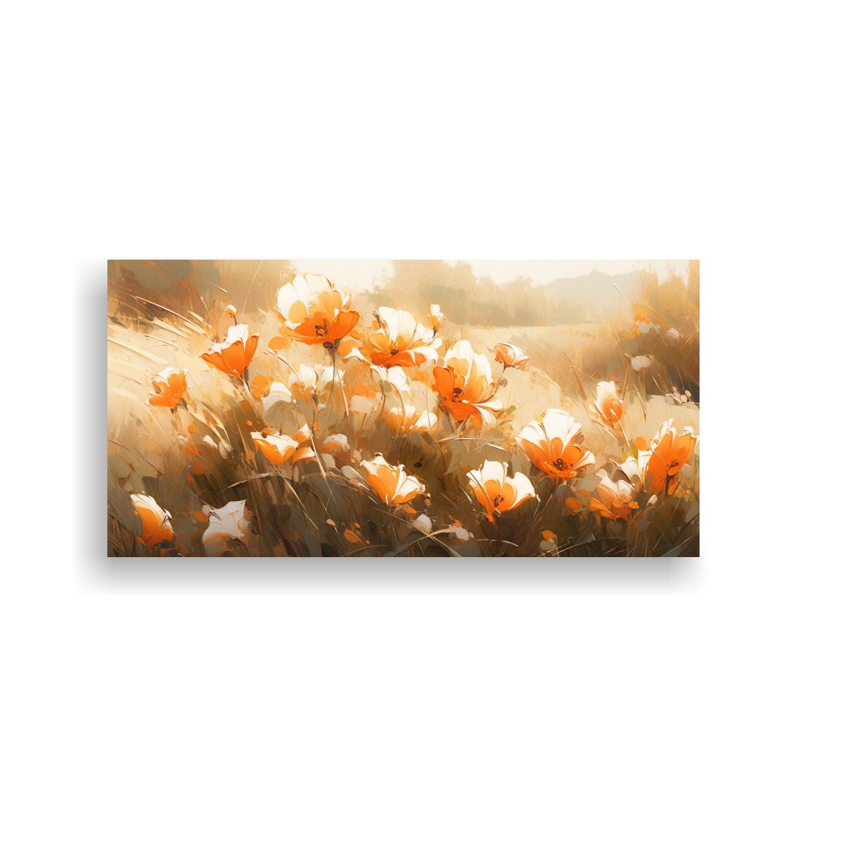 GENERICO - Arte Vanguardia Luminosa: Pintura A Flores En Naranja Y Dora 160x80cm