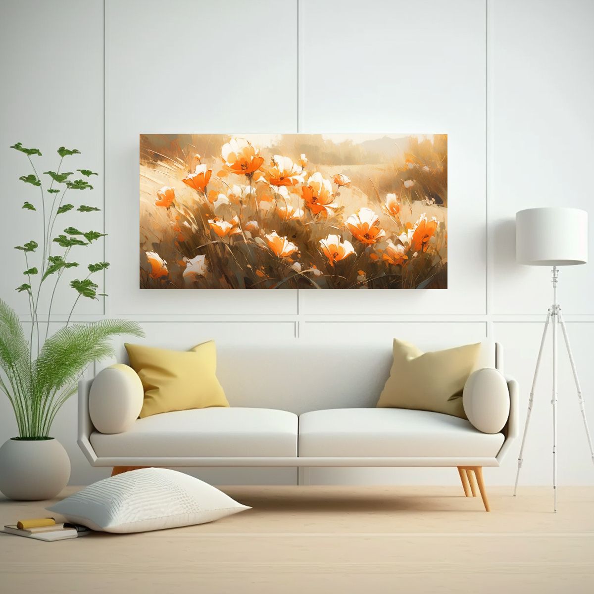 GENERICO - Arte Vanguardia Luminosa: Pintura A Flores En Naranja Y Dora 160x80cm