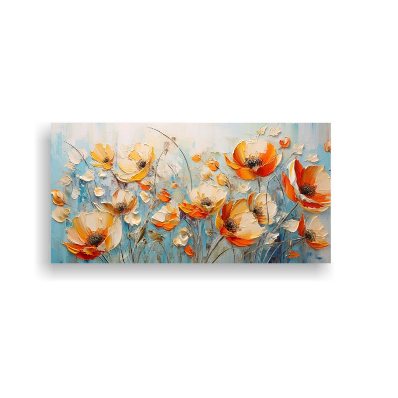 GENERICO - Lienzo Estilo Galeria Fantasia Flores En Naranja Y Azul En P 160x80cm