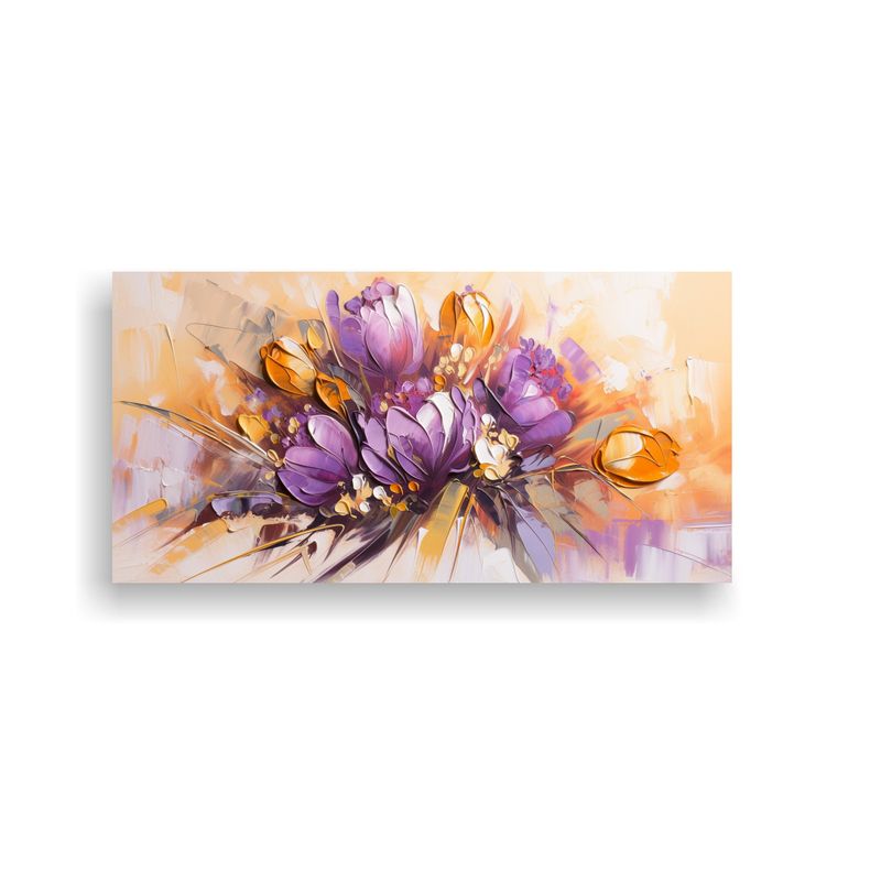 GENERICO - Pintura Sobre Lienzo De Flores Moradas Y Doradas Con Detalle 160x80cm
