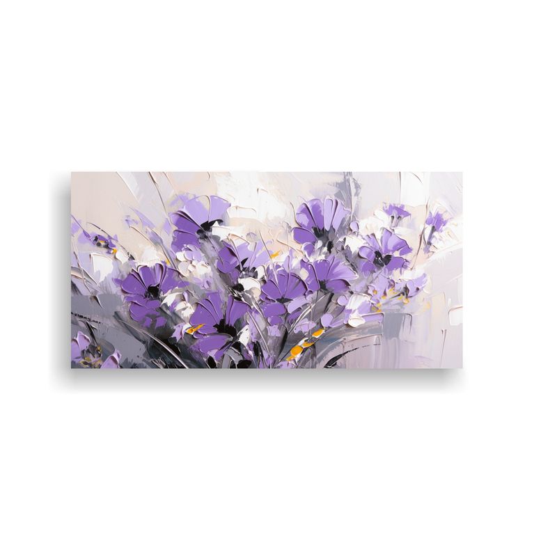 GENERICO - Pintura En Lienzo De Flores En Colores Morado Y Plata En Est 160x80cm