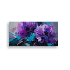 GENERICO - Cuadro Rectangular De Tela En Tonos Morados Y Turquesa Con F 160x80cm