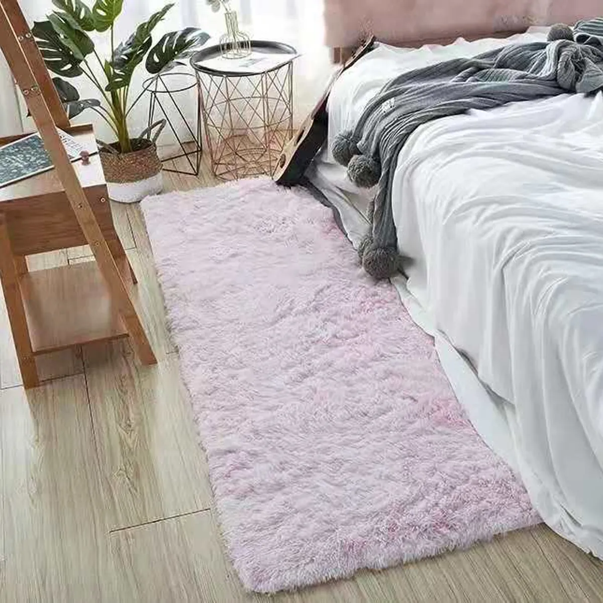 BJ HOGAR - Bajada De Cama Peluda Alfombra Rosado Jaspeado