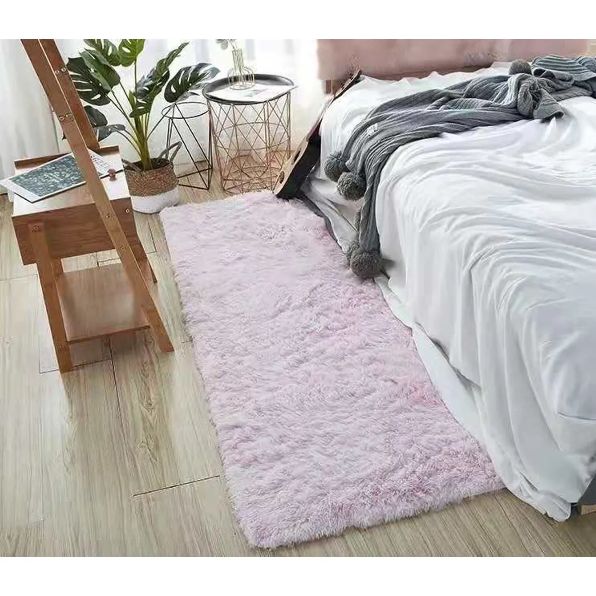 BJ HOGAR - Bajada De Cama Peluda Alfombra Rosado Jaspeado