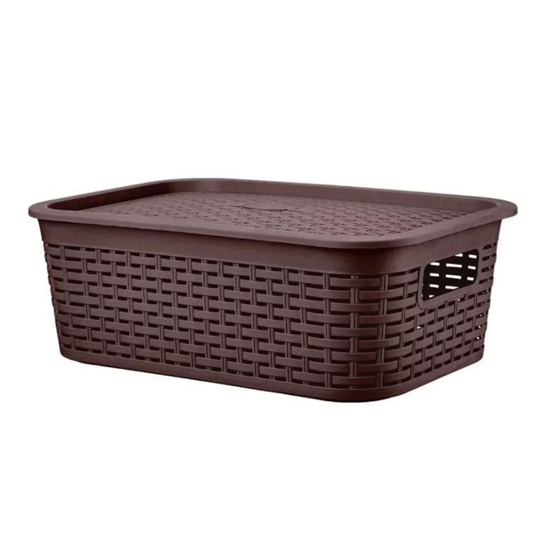 REYPLAST - Caja Organizadora Canastilla Ratán 13 Lt. Marron oscuro