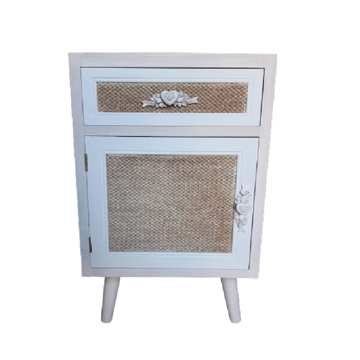 INTERACTIVE STORE - Velador provenzal con textura de cáñamo y tiradores corazón