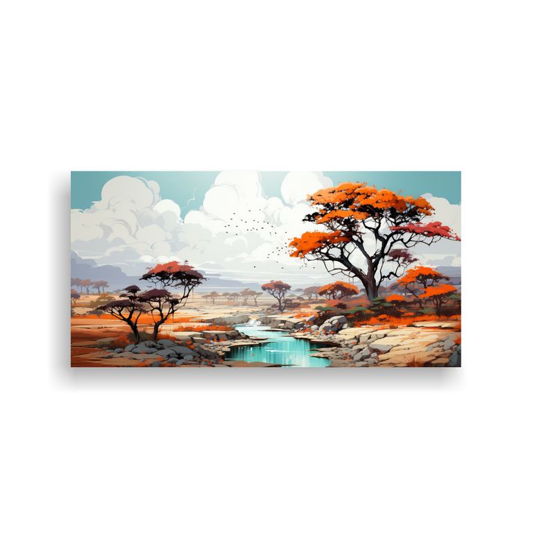 GENERICO - Lienzo Diseño Escenario Savanna Y Desierto Turquesa Y Naran 160x80cm