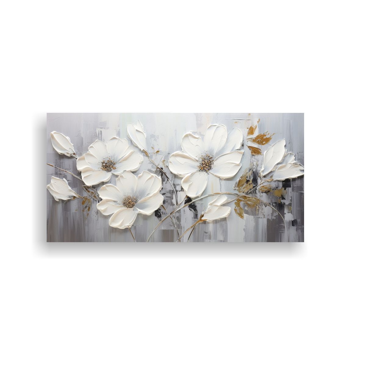 GENERICO - Cuadro En Lienzo De Flores Plateadas En Estilo Decorativo 80x40cm