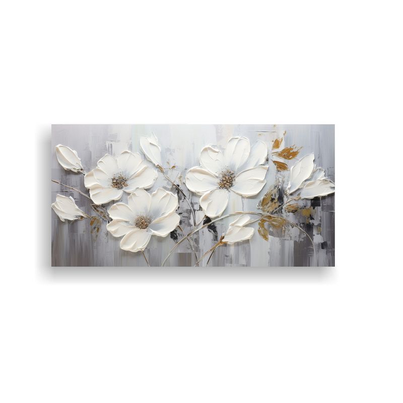 GENERICO - Cuadro En Lienzo De Flores Plateadas En Estilo Decorativo 80x40cm