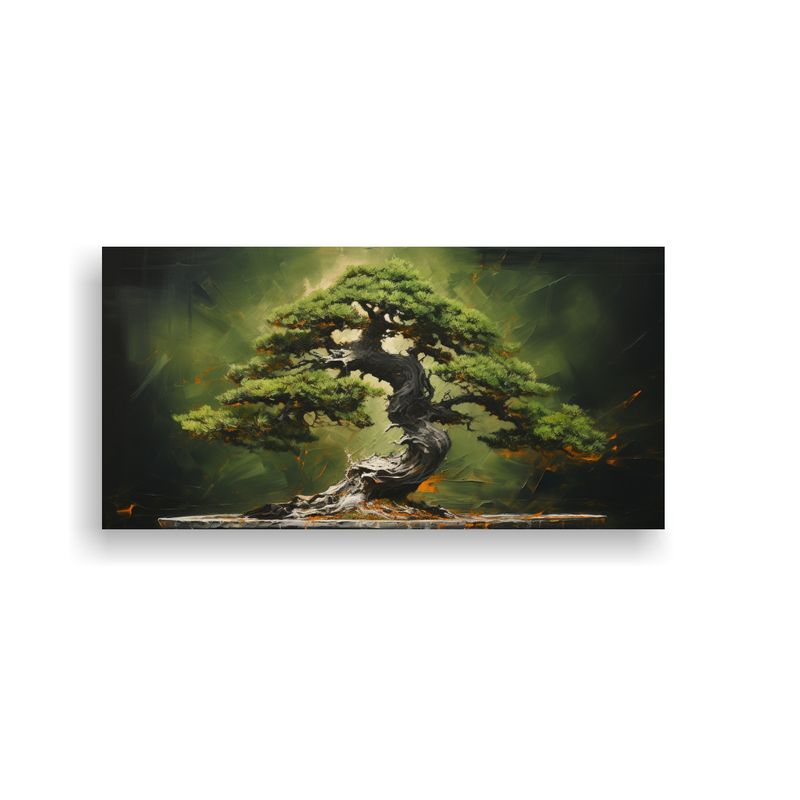 GENERICO - Cuadro Moderno De árbol De Abeto Bonsái Con Figuras Abstra 160x80cm