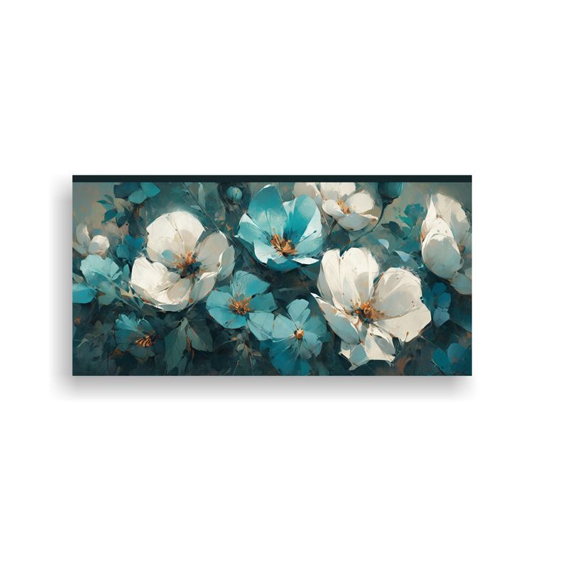 GENERICO - Pintura En Lienzo De Flores En Tonos Verde Azulado En Estilo 160x80cm