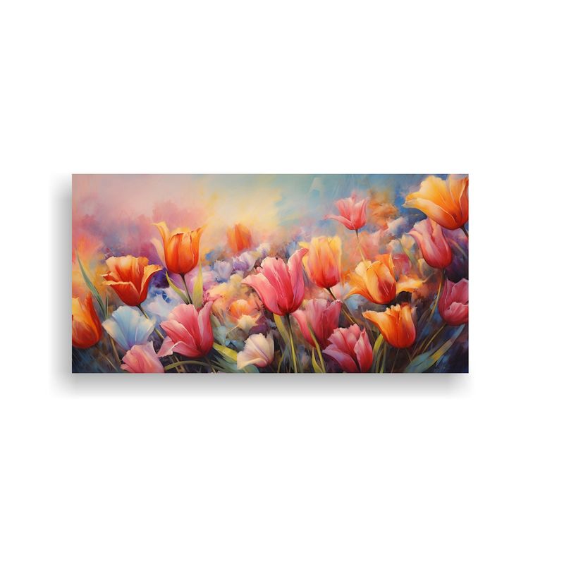GENERICO - Pintura Abstracta De Tulipanes En Tela De Lienzo Con Textura 160x80cm