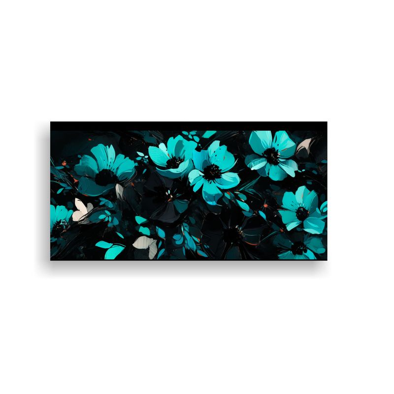 GENERICO - Pintura En Lienzo Con Motivo De Flores En Turquesa Y Negro D 160x80cm