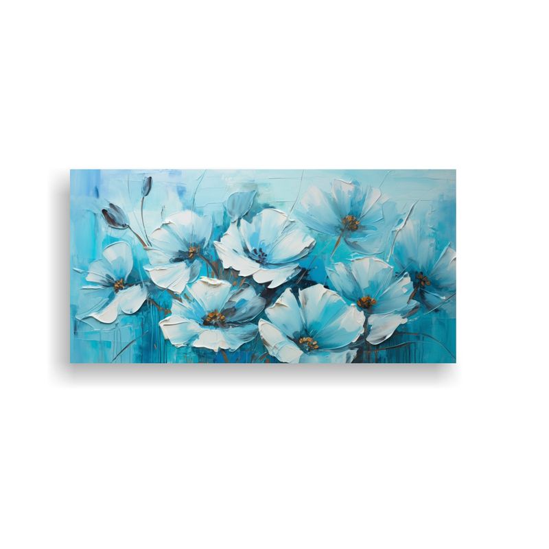 GENERICO - Pintura Turquesa De Flores En Lienzo Inspiración Artística 160x80cm