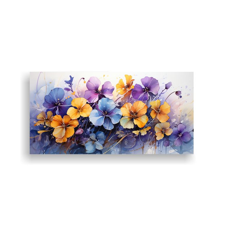 GENERICO - Tela En Bastidor: Flores Violetas Y Amarillas En Colores Azu 160x80cm