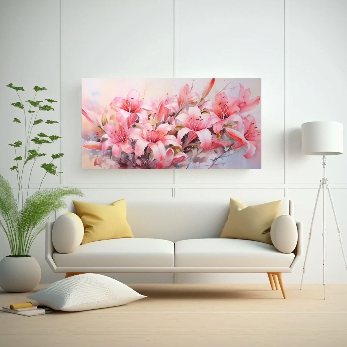 GENERICO - Pintura En Tela Inspirada En Acuarelas De Flores En El Estil 160x80cm.