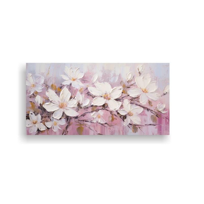 GENERICO - Pintura Espectacular Rectangular De Flores Blancas Y Rosadas 160x80cm