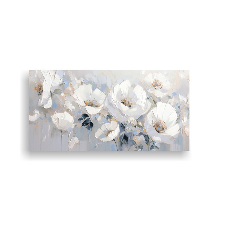 GENERICO - Pintura De Flores Blancas Y Plateadas En Lienzo Para Decorac 160x80cm
