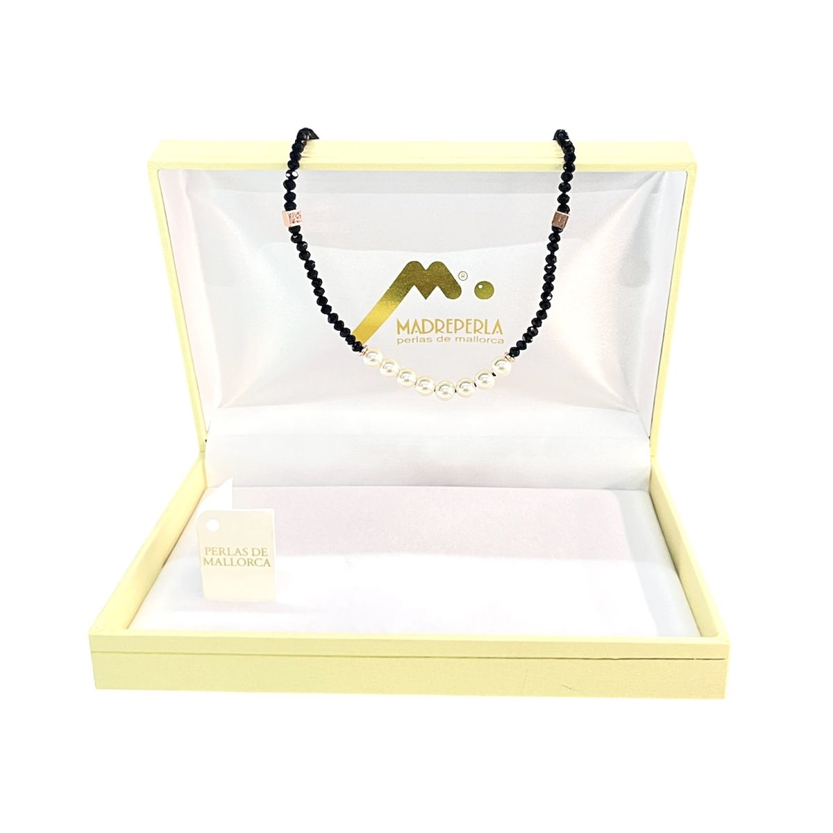 MALLORCA - Collar de Perlas con cristales Onix 50cm Enchapado en Oro