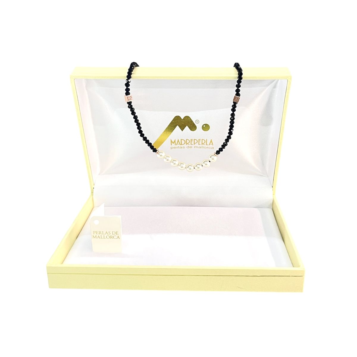 MALLORCA - Collar de Perlas con cristales Onix 50cm Enchapado en Oro