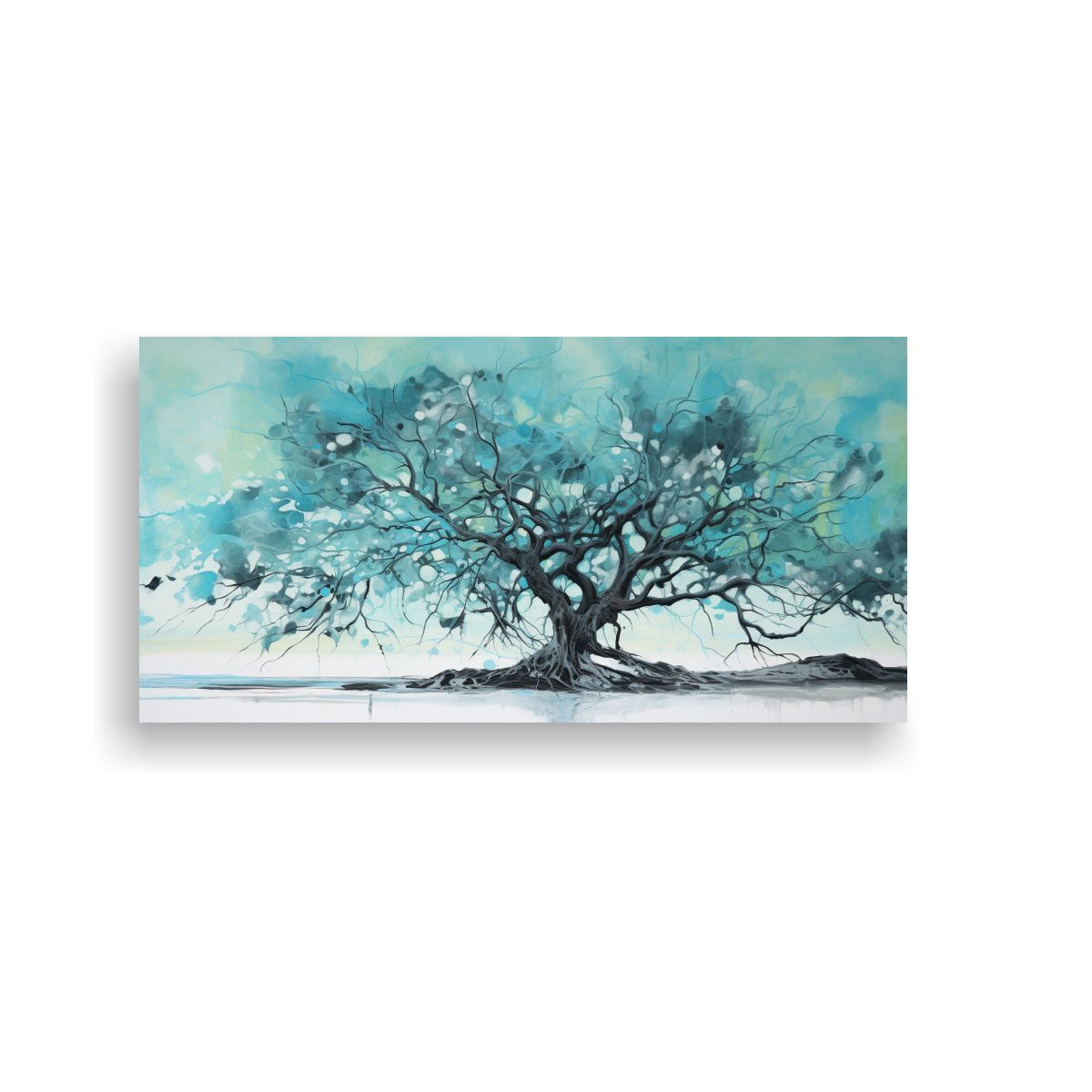 GENERICO - Pintura Abstracta En Tonos Turquesa Y Negro, Cuadro Calidoso 160x80cm.