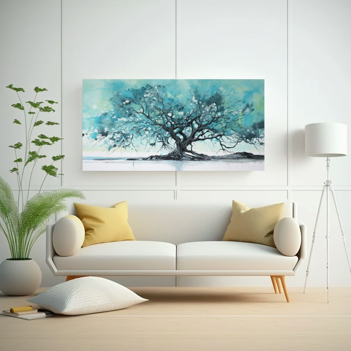 GENERICO - Pintura Abstracta En Tonos Turquesa Y Negro, Cuadro Calidoso 160x80cm.