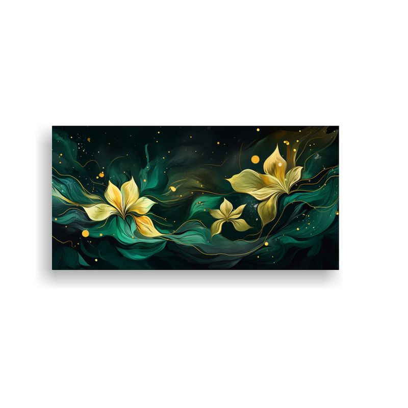 GENERICO - Tela En Bastidor Con Gama De Colores Verde Y Dorado Para Dec 160x80cm