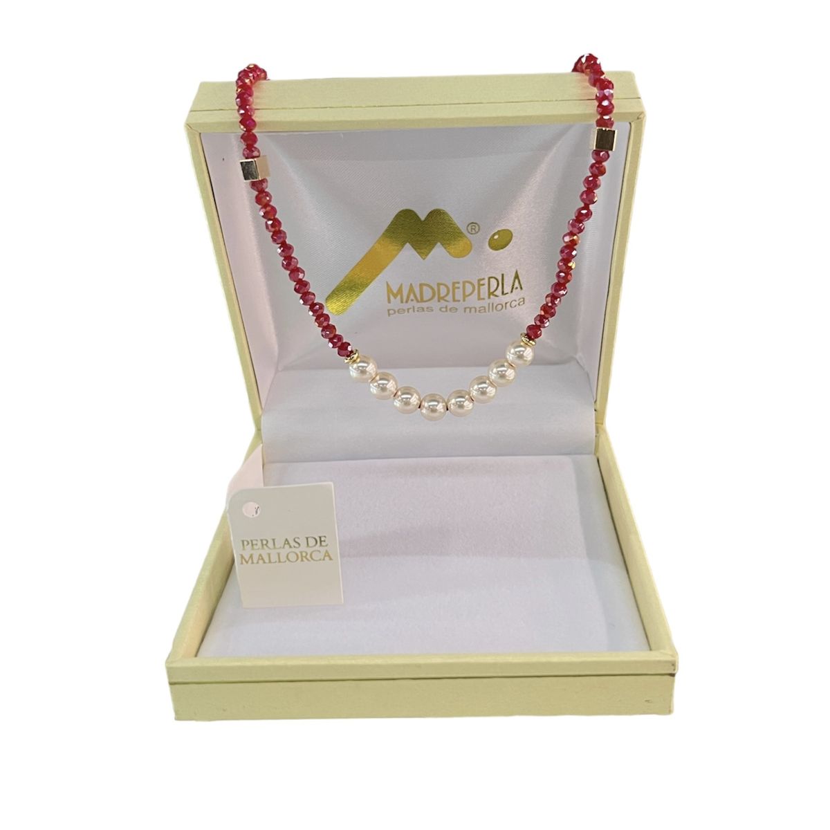 MALLORCA - Collar de Perlas con cristales Rubi 50cm Enchapado en Oro