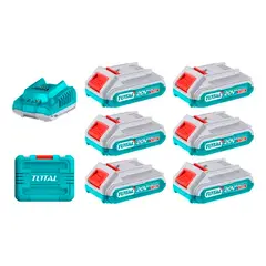 TOTAL TOOLS - Kit Cargador + 6 Baterias 20v Total Tfbcli20611