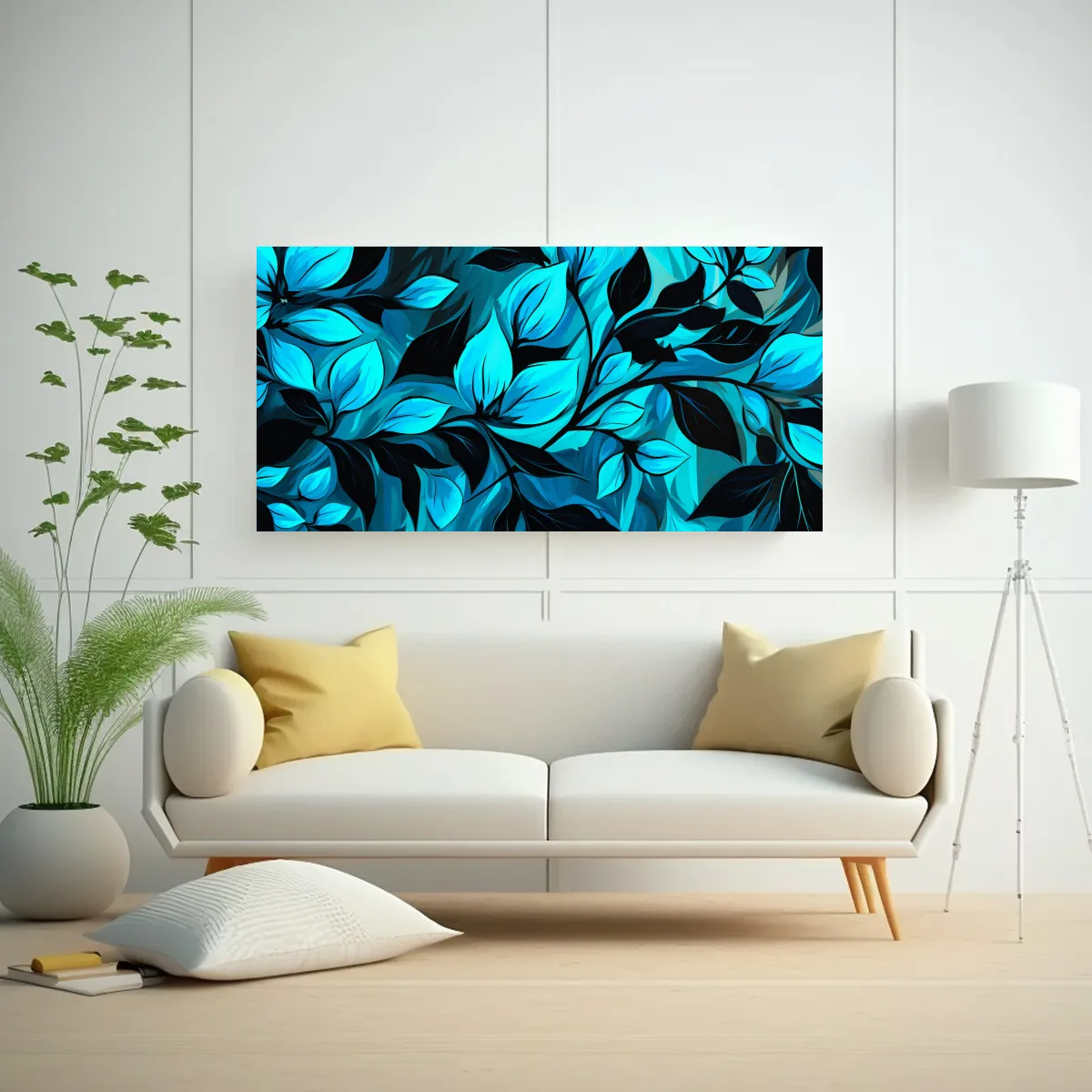GENERICO - Tela En Bastidor Movimiento Mural Turquesa Y Negro Atmosfera 160x80cm
