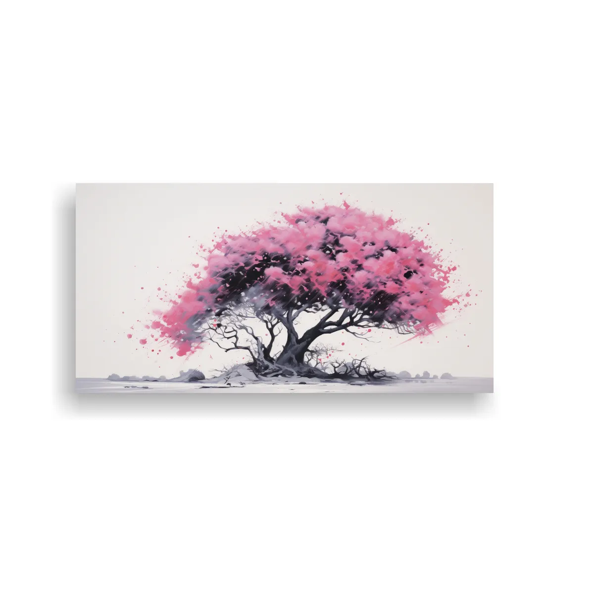 GENERICO - Cuadro De Acacia En Colores Negro Y Rosa, Impresionante Pint 160x80cm