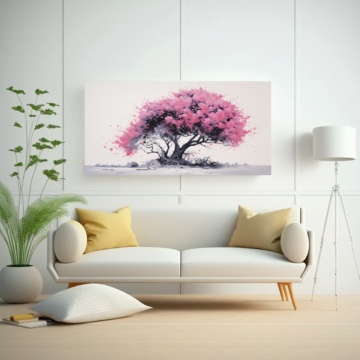 GENERICO - Cuadro De Acacia En Colores Negro Y Rosa, Impresionante Pint 160x80cm