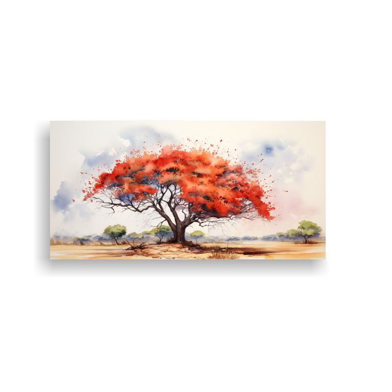 GENERICO - Pintura Abstracta Acuarela árbol Acacia Colores Rojos Decor 160x80cm