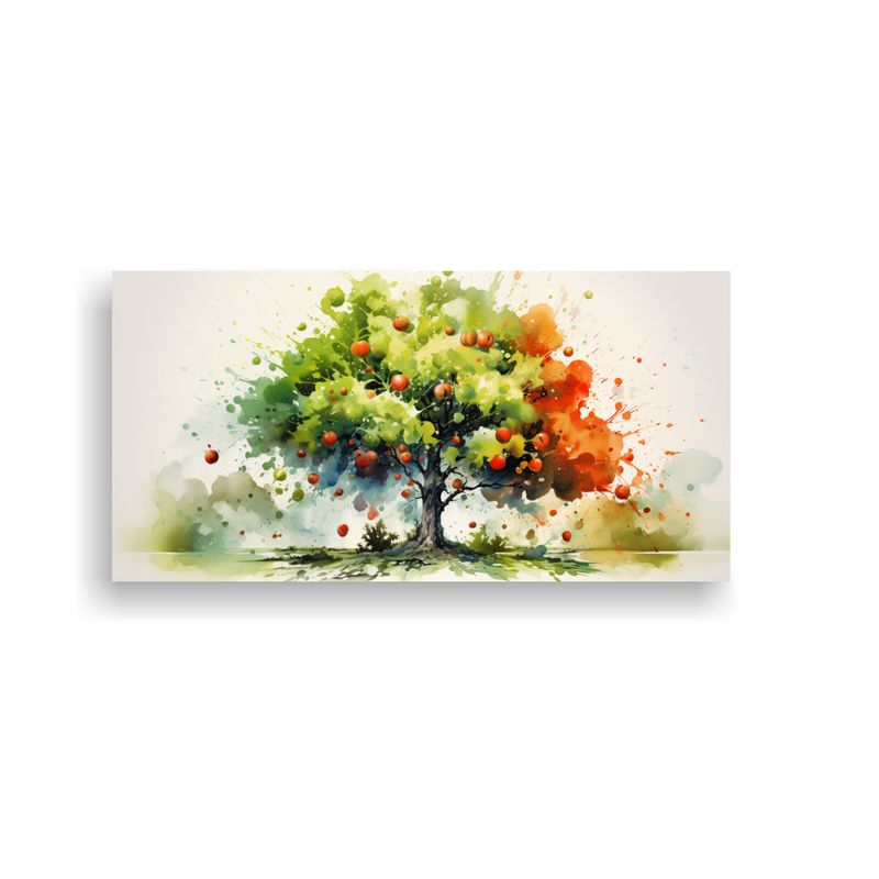 GENERICO - Pintura Abstracta De árbol Frutal Verde Y Rojo En Lienzo De 160x80cm