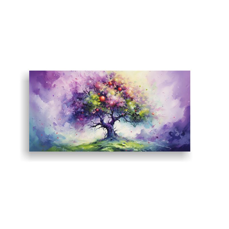 GENERICO - Lienzo Tema Minimalismo Árbol Manzana Verde Púrpura Pintur 160x80cm