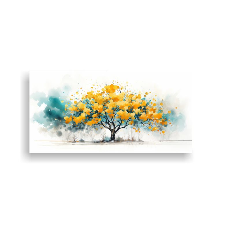 GENERICO - Pintura Abstracta De árbol Amarillo Y Turquesa Para Decorac 160x80cm