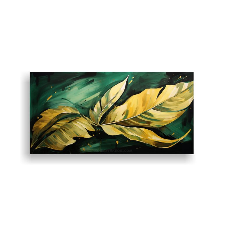 GENERICO - Cuadro Arte De Pared Hojas De Plátano En Verde Y Dorado Atm 160x80cm