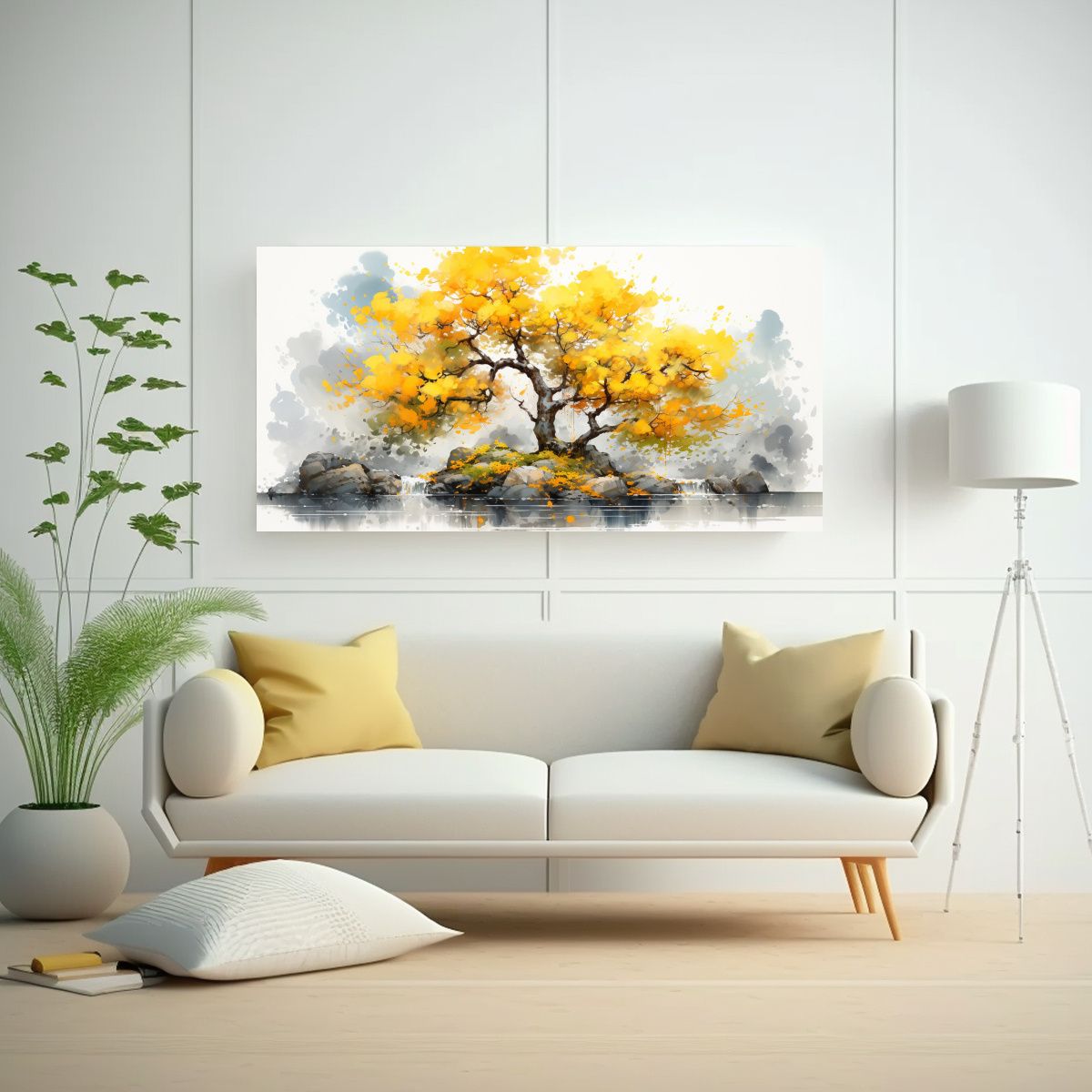 GENERICO - Lienzo Composición Fantasía, Árbol Bonsái Abedul Amarill 160x80cm