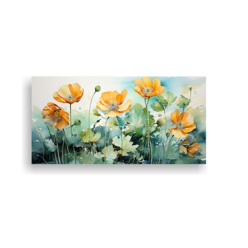 GENERICO - Cuadro Exclusivo Decoración Flores Verde Y Naranja Pintura  160x80cm