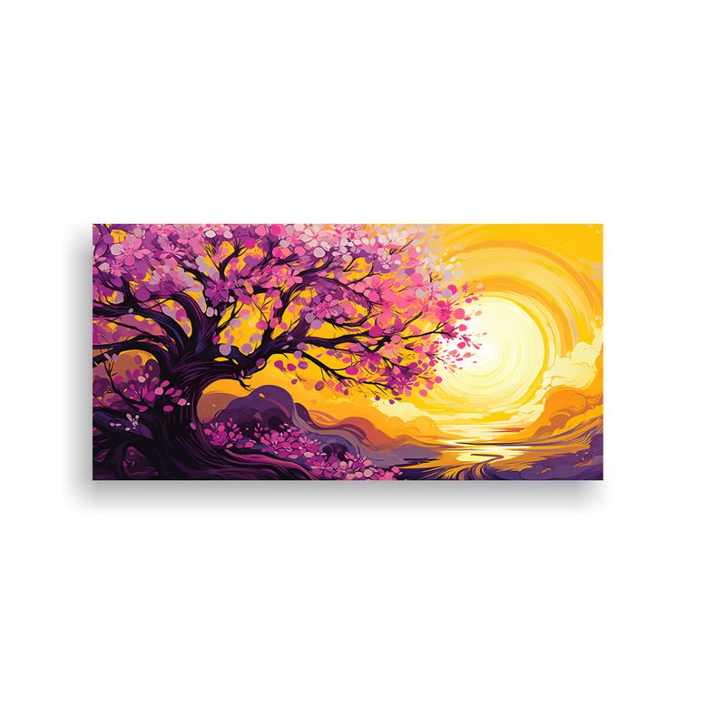 GENERICO - Pintura Decorativa De árbol De Cerezo En Tonos Amarillo Y M 160x80cm