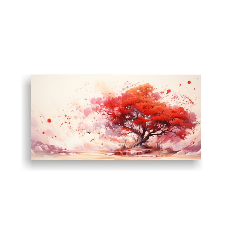 GENERICO - Pintura Abstracta Acuarela árbol Horizonte Rojo 160x80cm
