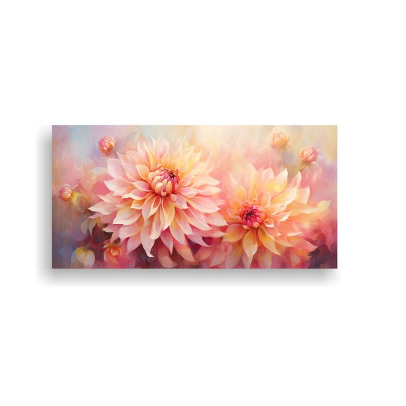 GENERICO - Pintura Abstracta Flores Dahlias En Colores Dorado Y Rosa De 160x80cm