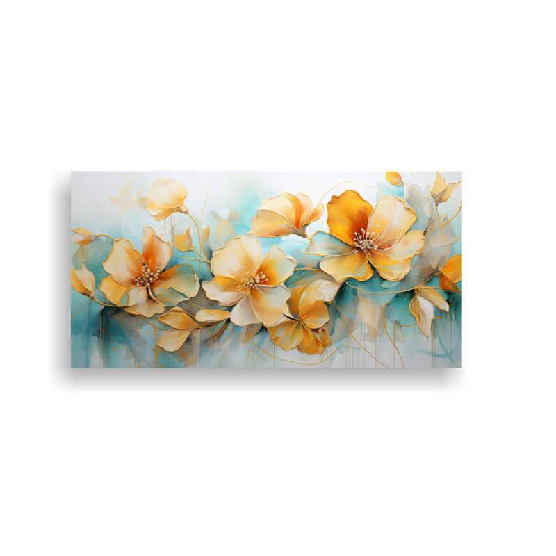 GENERICO - Pintura Abstracta Esquema Espectacular Flores Turquesa Y Oro 160x80cm